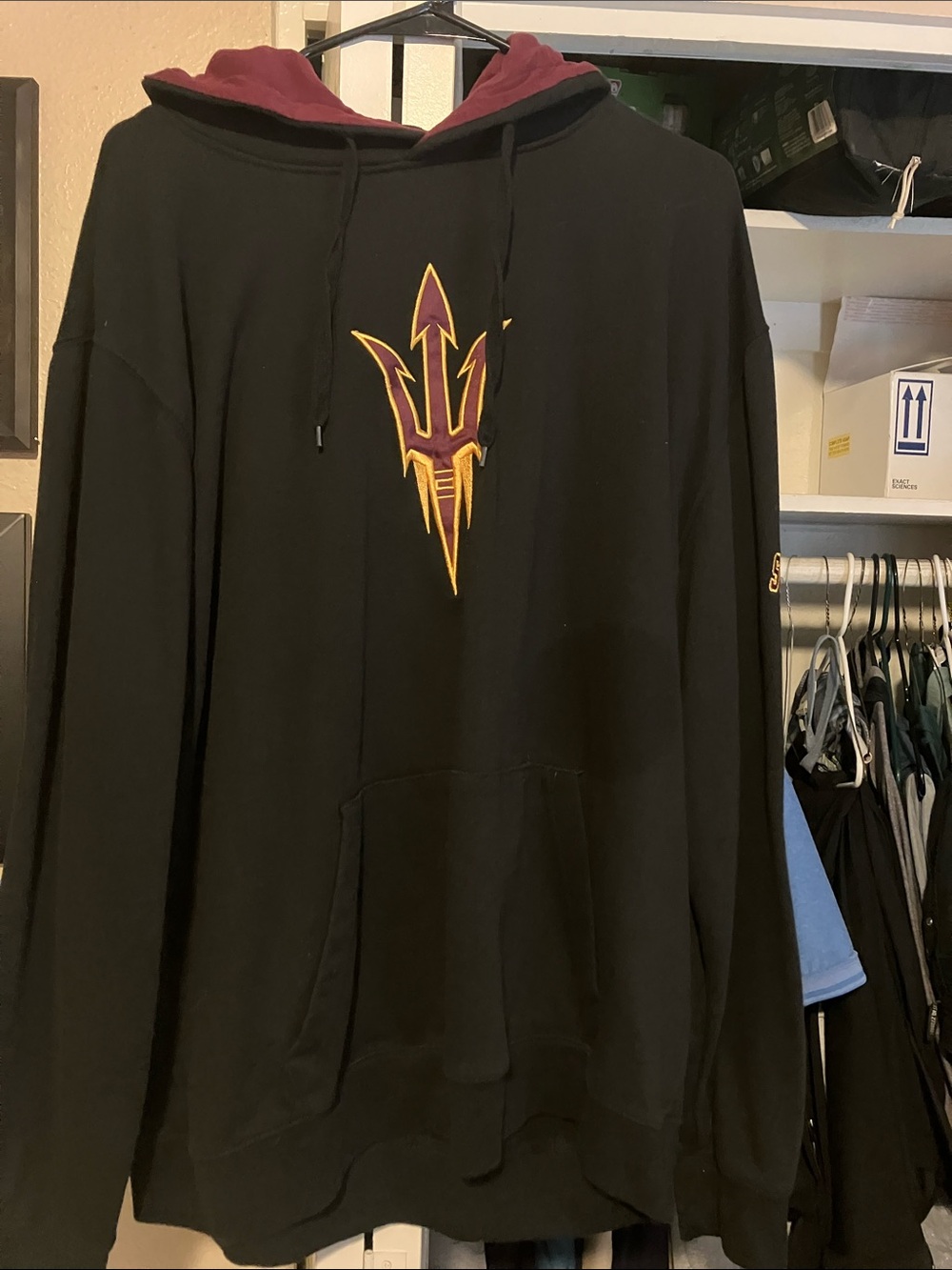Champion Black Hoodie with Maroon Hood and Gold Trident